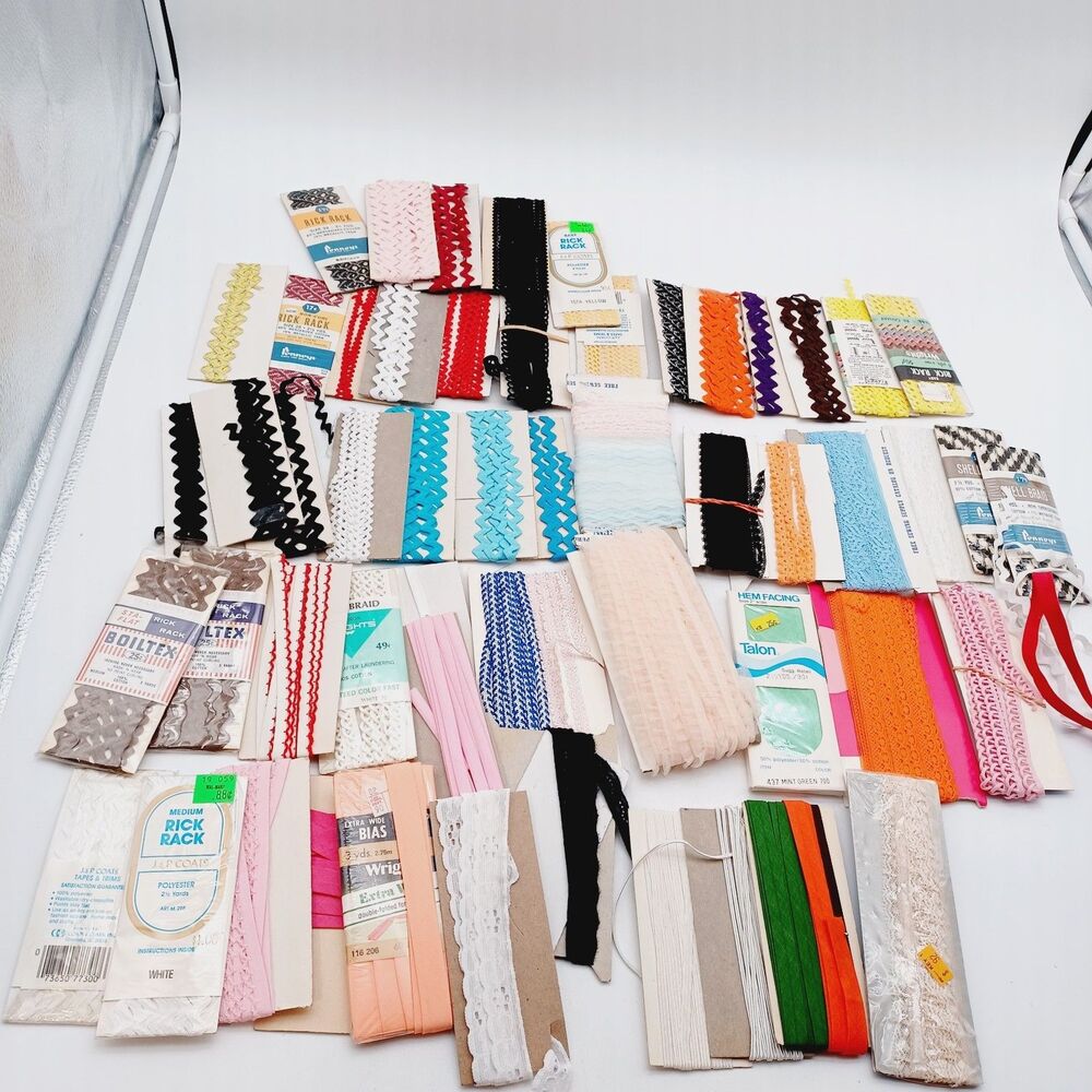 MCM Vintage Grandma's Sewing Room Lot Ric Rac  Piping Trim Lace Sew Craft